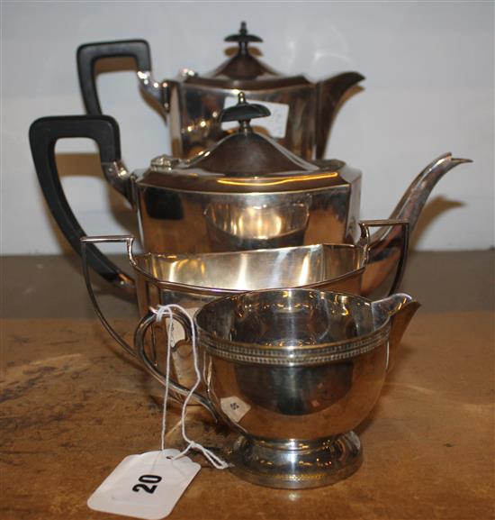 Silver plated 3 piece tea set and odd cream jug
